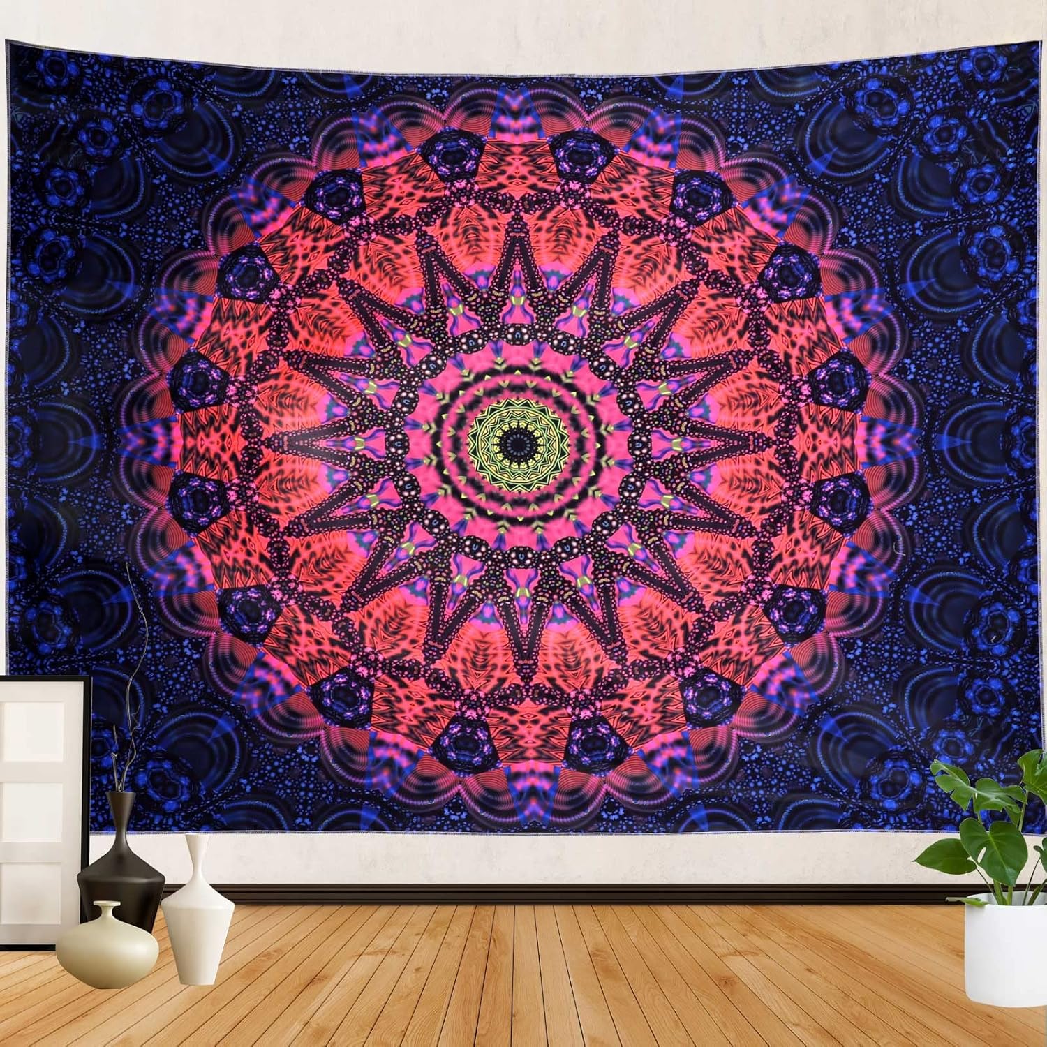 ADDWel Blacklight Mandala Boho Tapestry Glow In The Dark, Black Light Bohemian Hippie Poster Wall