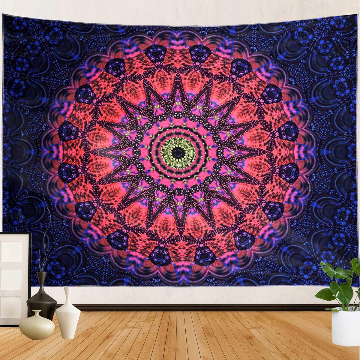 ADDWel Blacklight Mandala Boho Tapestry Glow In The Dark, Black Light Bohemian Hippie Poster Wall