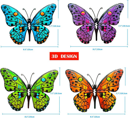 MACLARONX 4 PCS Metal Butterfly 9.6" Butterflies Outdoor Fence Yard Art Wall Decor Hanging