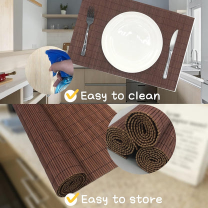 ANDSTAR Set of 12 Pcs Bamboo Placemats Natural Anti-Slip Bamboo Placemats Washable Heat-Resistant