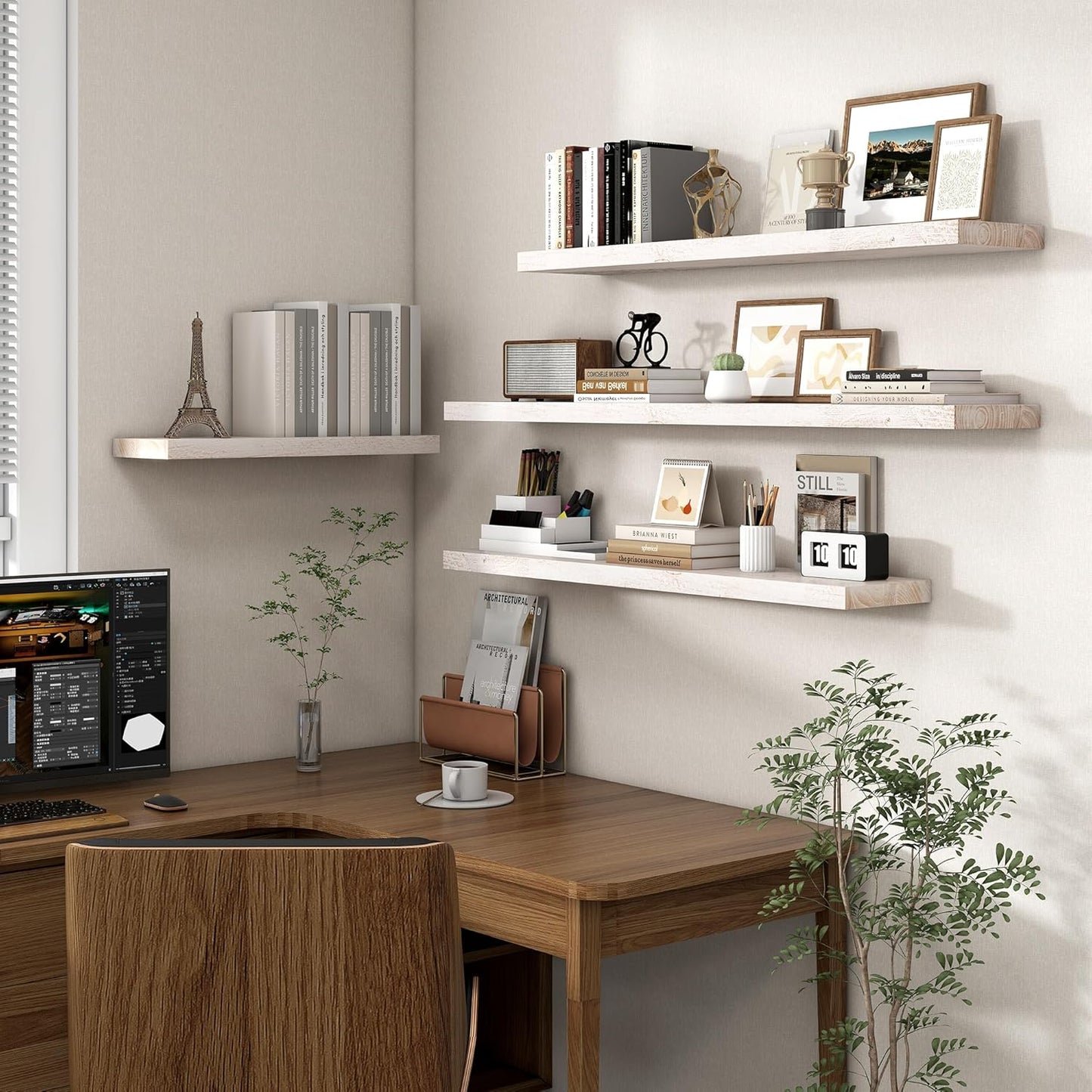 Axeman Floating Shelves for Wall - 40''W x 8'' D Rustic Solid Elm Wood Shelves for Storage, Wall