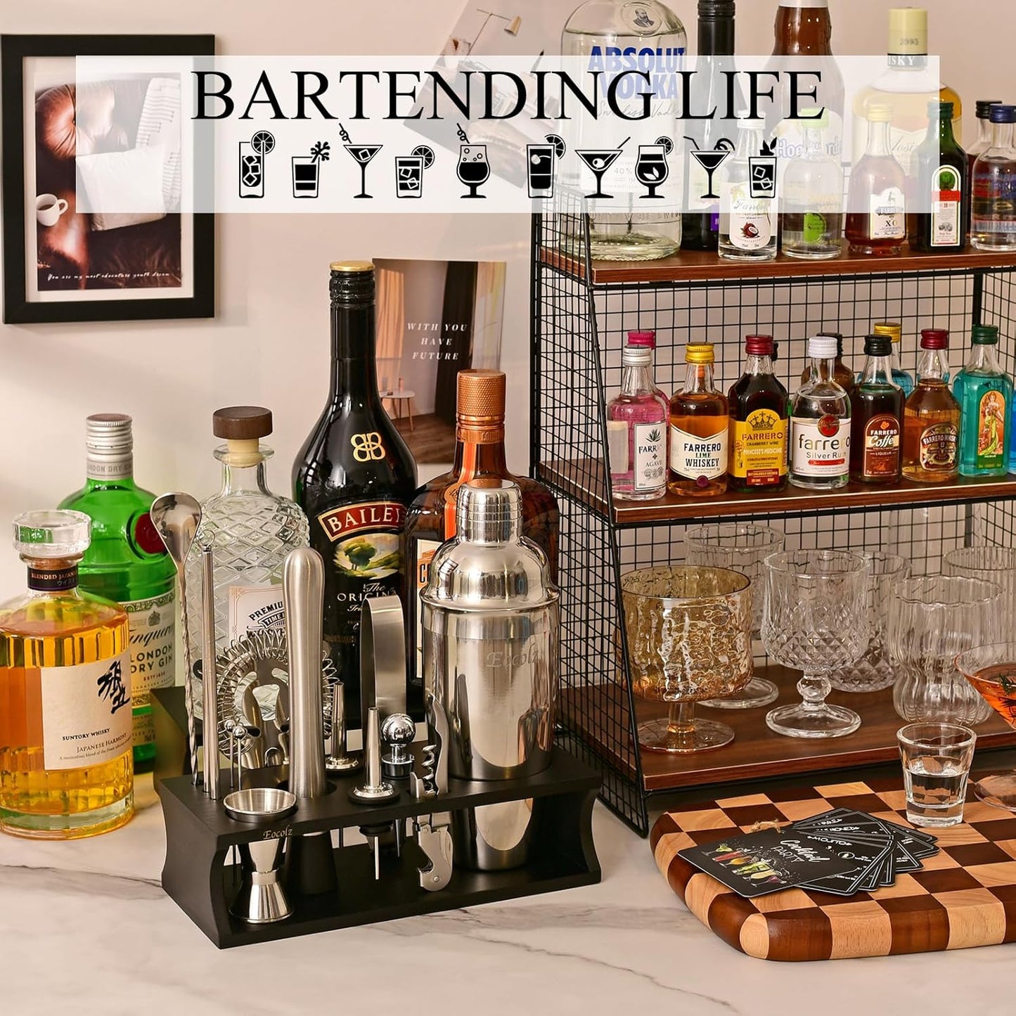 Bartender Kit Cocktail Shaker Set with Stand 17-Piece Bar Tool Bar Set for Drink Mixing Home