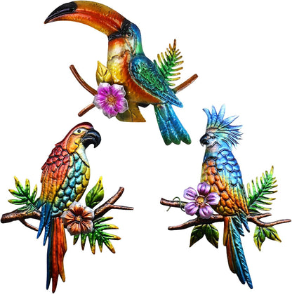 J-Fly Metal Parrot Wall Decor Tropical Outdoor Wall Decor Parrot Outdoor Wall Art Metal Bird