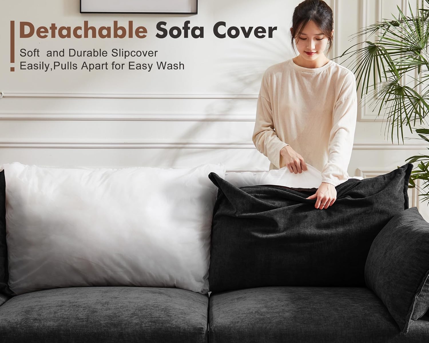 Oversized Accent Chair, Upholstered Modern Sofa Chair with Removable Backrest & Detachable Cover