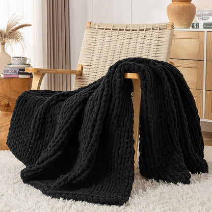 Chunky Knit Blanket Throw, 100% Hand Knit Throw Blanket Handmade Chenille Cable Knit Throw for