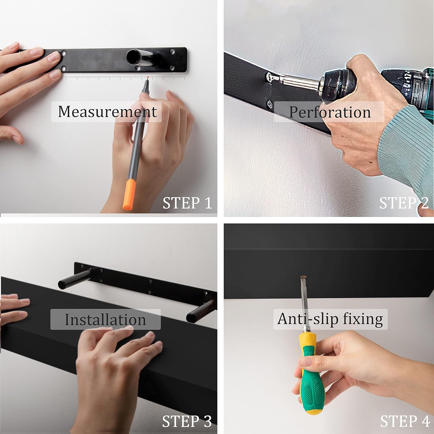 BAMEOS Floating Shelves, 35 Wx7 D Black Wall Mounted Wooden Shelves with Invisible Brackets Set of
