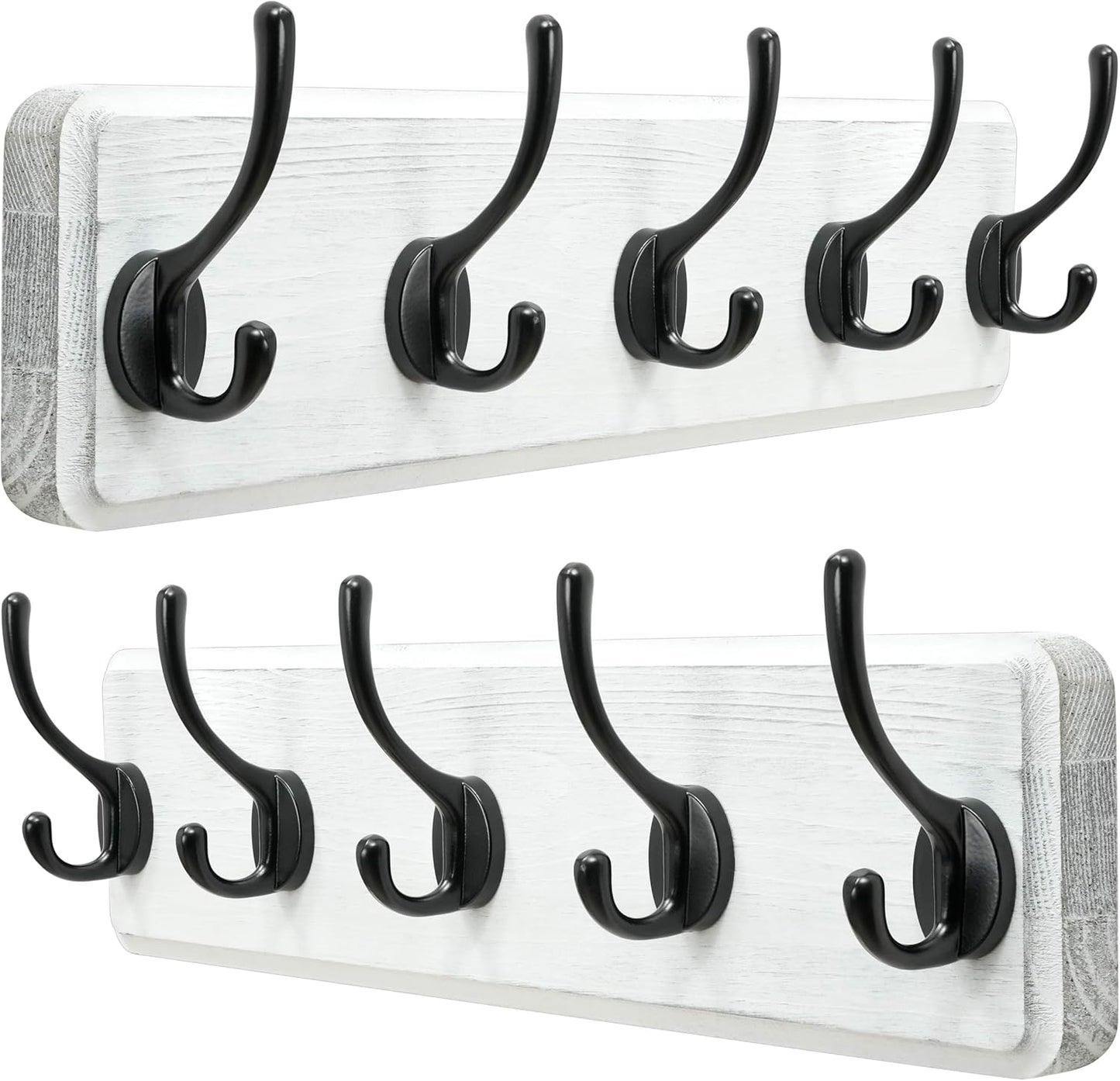 Dseap Coat Rack Wall: Patented, Heavy-Duty, 5-Double-Hooks Wooden Wall Mounted Coat Rack Coat