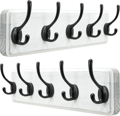Dseap Coat Rack Wall: Patented, Heavy-Duty, 5-Double-Hooks Wooden Wall Mounted Coat Rack Coat