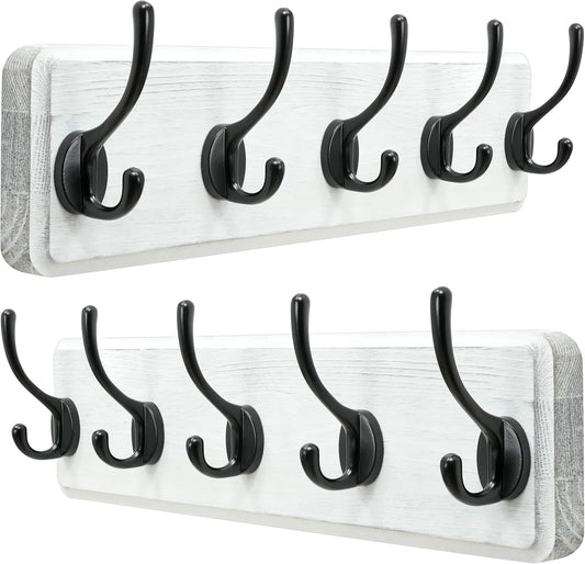Dseap Coat Rack Wall: Patented, Heavy-Duty, 5-Double-Hooks Wooden Wall Mounted Coat Rack Coat