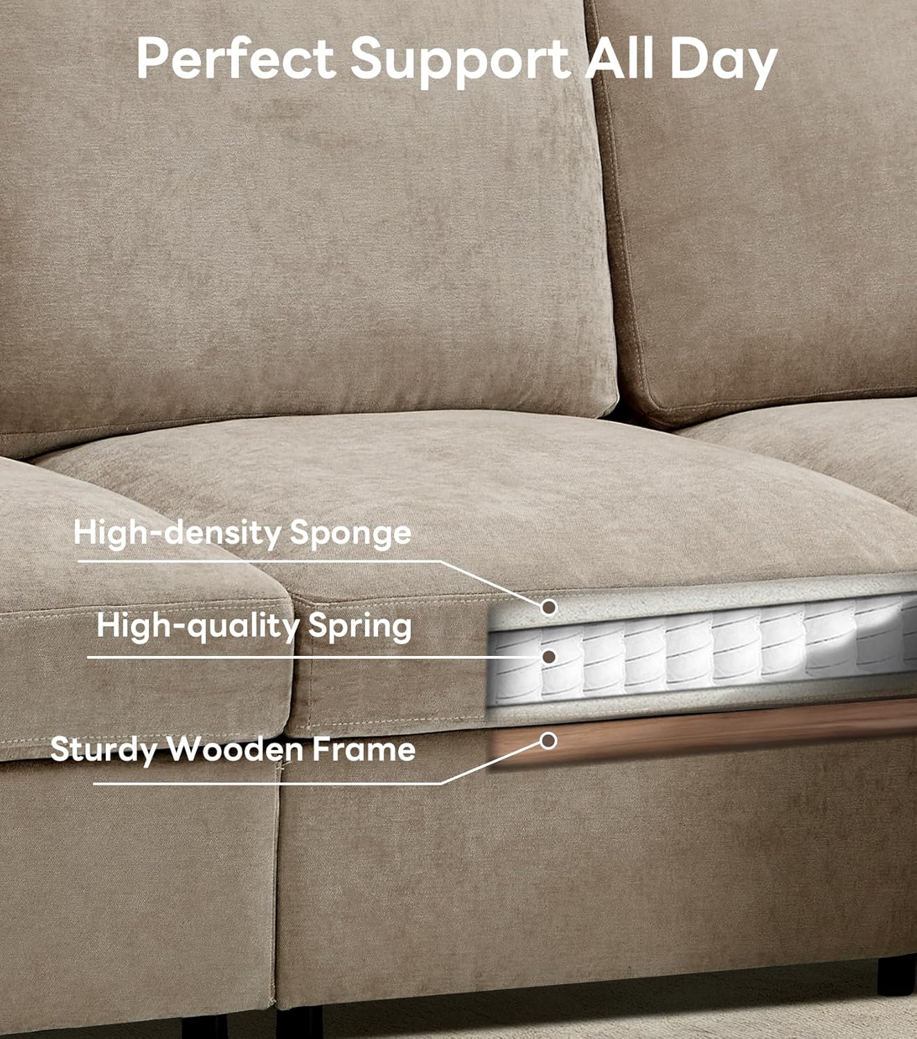 Tbfit U Shaped Couch 8 Seat, Sectional Sofa for Living Room,Chenille Cloud Couch with Ottoman, Khaki
