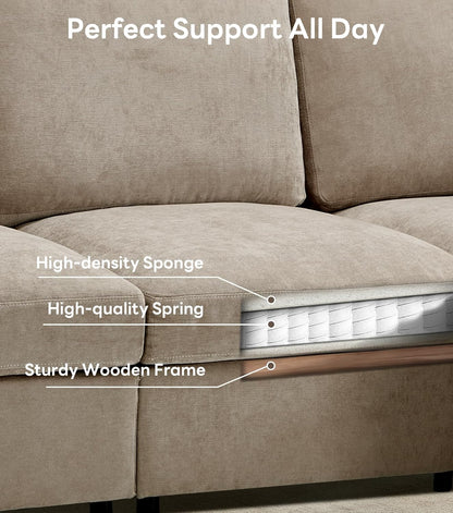 Tbfit U Shaped Couch 8 Seat, Sectional Sofa for Living Room,Chenille Cloud Couch with Ottoman, Khaki