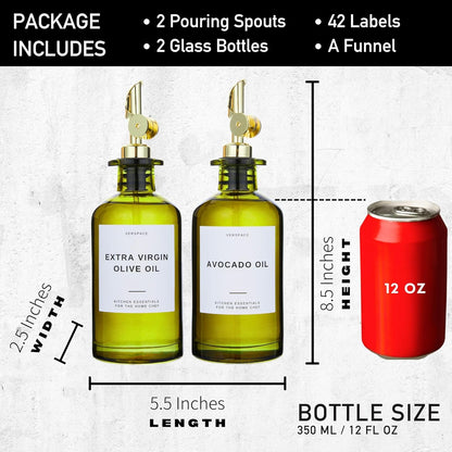 Green Glass Olive Oil Dispenser Bottle For Kitchen By Verpsace,Avocado Oil Dispenser Set, Modern