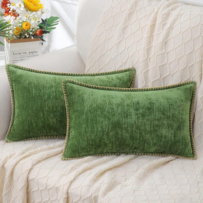 decorUhome Fall Chenille Soft Throw Pillow Covers 12x20 Set of 2, Lumbar Velvet Farmhouse Neutral