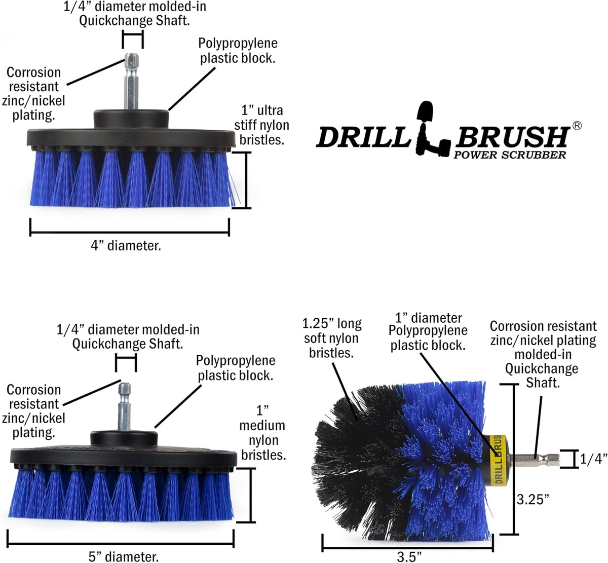 Pool Accessories - Cleaning Supplies - Drill Brush - 5 Piece Spin Brush Pool Cleaning Kit - Pool