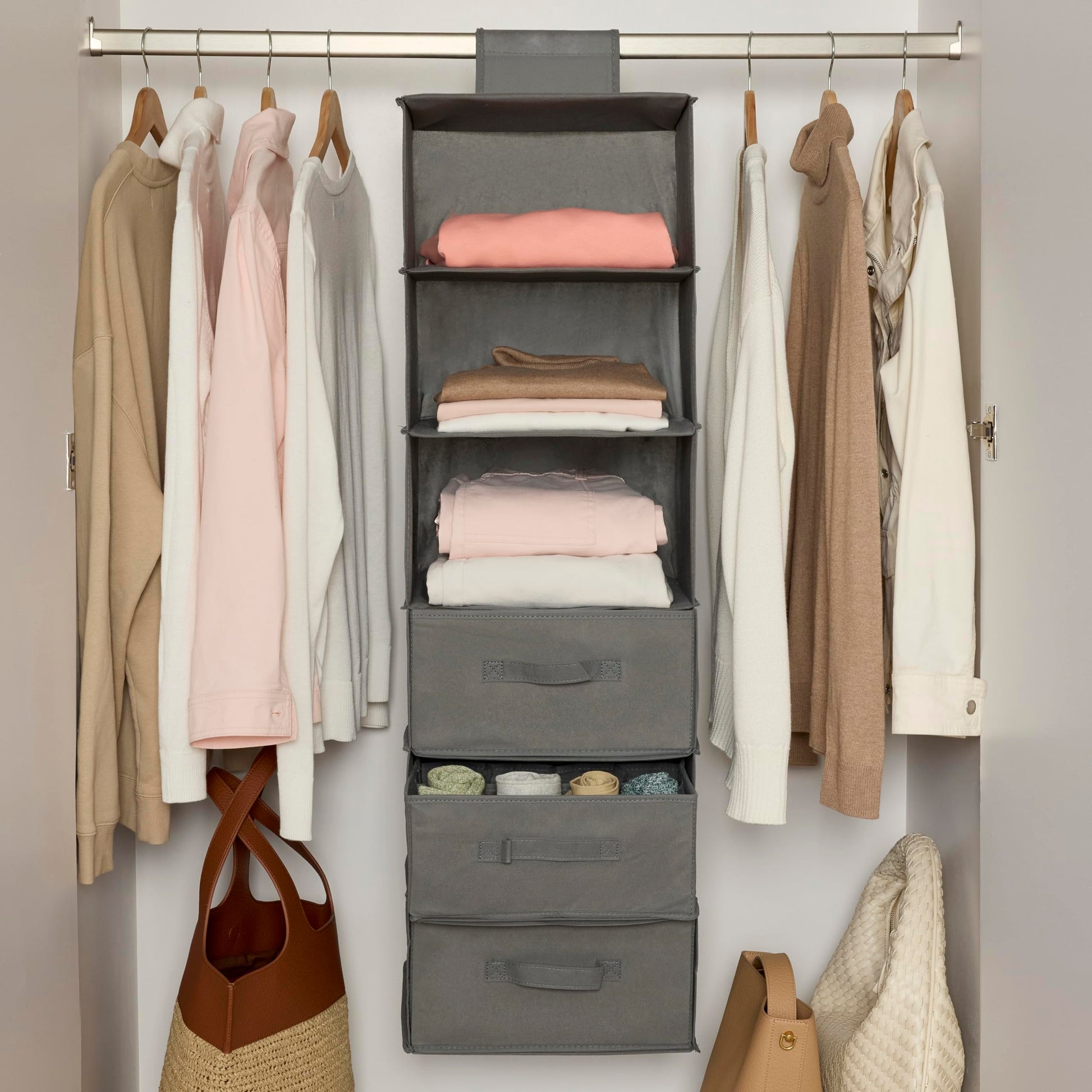 Amazon Basics 6-Tier Hanging Closet Organizer with Removable Drawers for Sweaters, 6.9"D x 13.6"W x