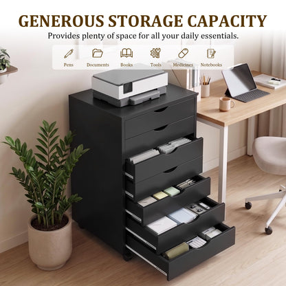7 Drawer Office Storage Cabinet, Rolling File Cabinet for Office, Black