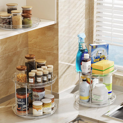 LAMU 2 Pack 2 Tier Lazy Susan Turntable Organizer 9.25'' Rotating Spice Rack Organization for