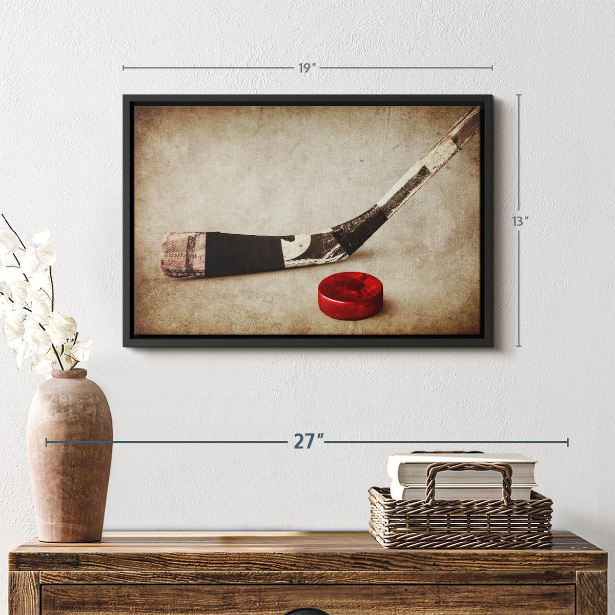 Elephant Stock Vintage Ice Hockey Wall Art - Horizontal Framed Canvas - 1-Piece Hallway Wall Decor