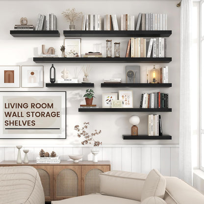 Floating Shelves - 2 Large Wall Mounted Shelves with Invisible Brackets, Long Wood Floating Wall