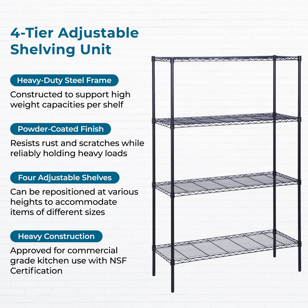 Honey-Can-Do 4-Tier Heavy Duty Extra-Wide Adjustable Shelving Unit, 350-lb Per Shelf Metal Storage