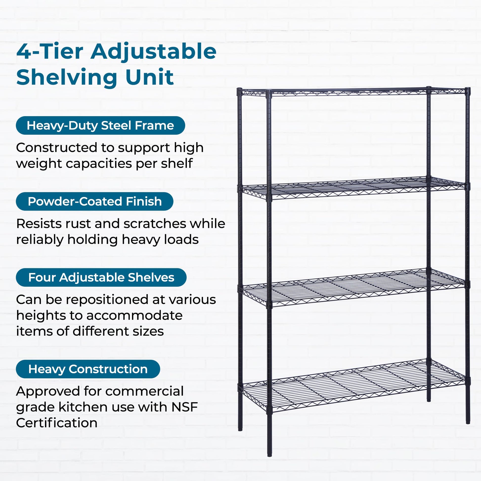 Honey-Can-Do 4-Tier Heavy Duty Extra-Wide Adjustable Shelving Unit, 350-lb Per Shelf Metal Storage