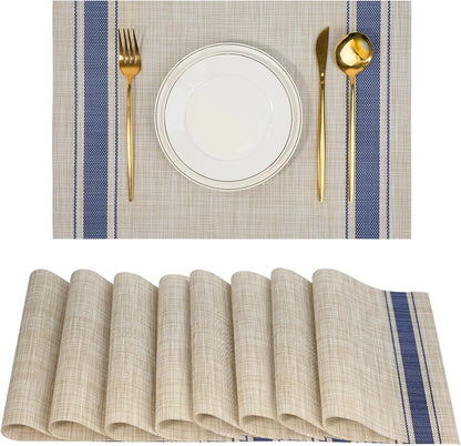Placemats Set of 8，Non-Slip PVC Weave Table Mats Easy to Clean，Heat Resistant Place Mats for