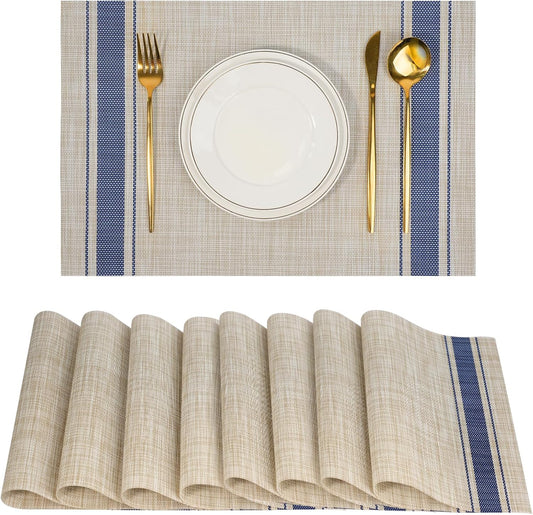 Placemats Set of 8，Non-Slip PVC Weave Table Mats Easy to Clean，Heat Resistant Place Mats for