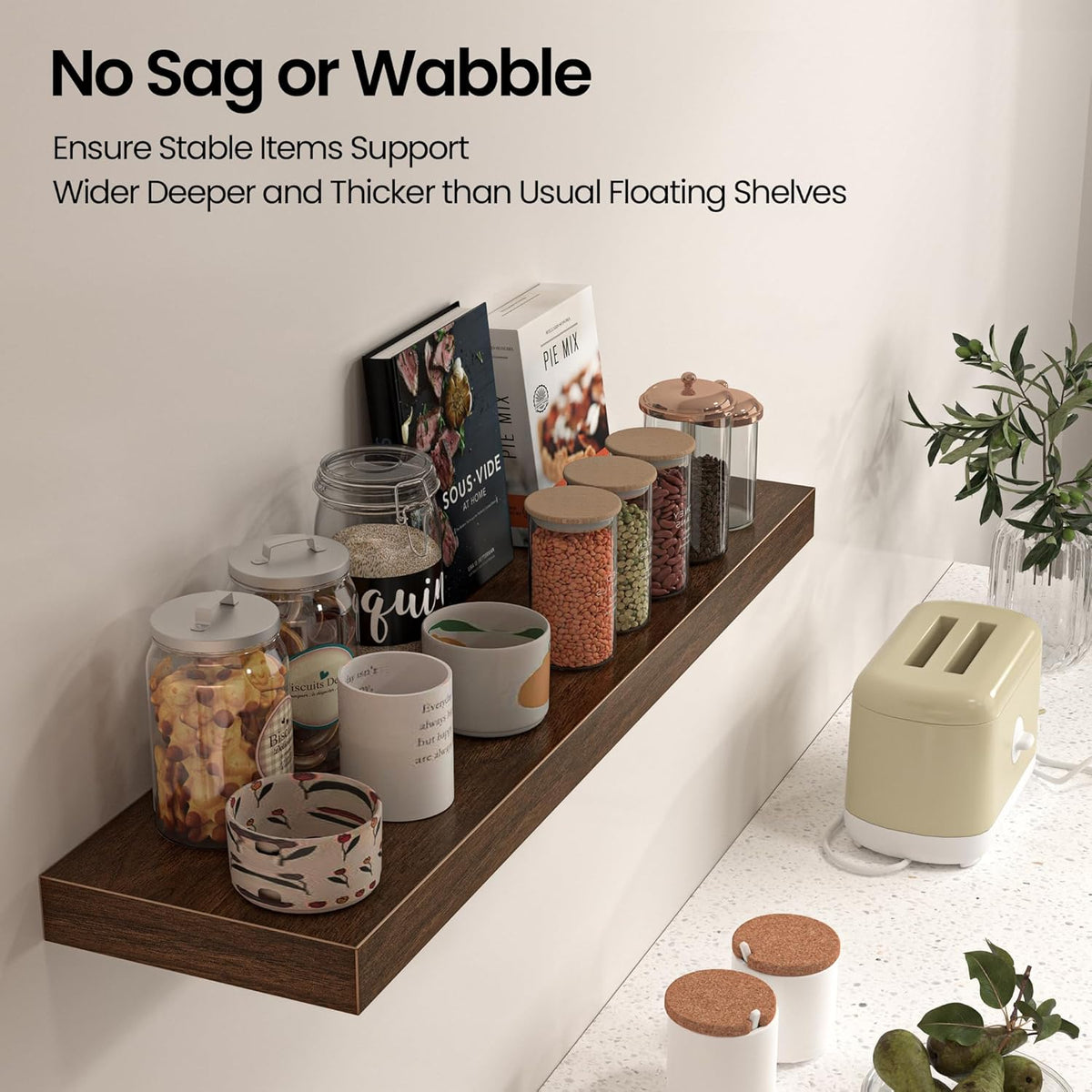 Floating Shelves for Wall, 24" W x 6.7" D x 1.5" H, Wooden Wall Mounted Display Shelves with