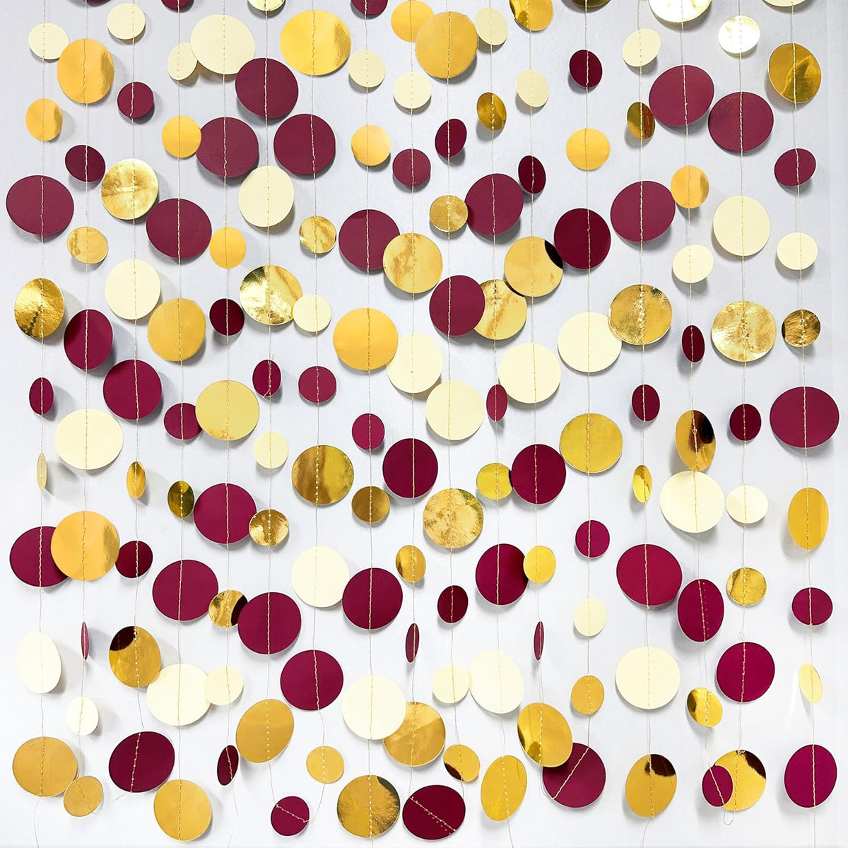 46 Ft Maroon Gold Party Decorations Burgundy Gold Beige Polka Dot Garland Hanging Paper Circle Dots