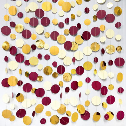 46 Ft Maroon Gold Party Decorations Burgundy Gold Beige Polka Dot Garland Hanging Paper Circle Dots