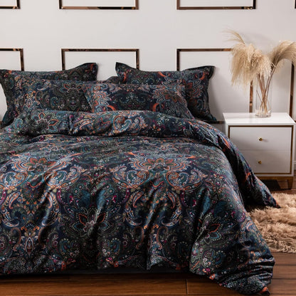 ABREEZE Luxury Vintage Black Duvet Cover Sets Damask Paisley Bedding Set Retro 100% Brushed Cotton