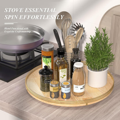 21-Inch Wooden Lazy Susan Turntable – Premium Oak & Iron, Extra Large Rotating Serving Tray for