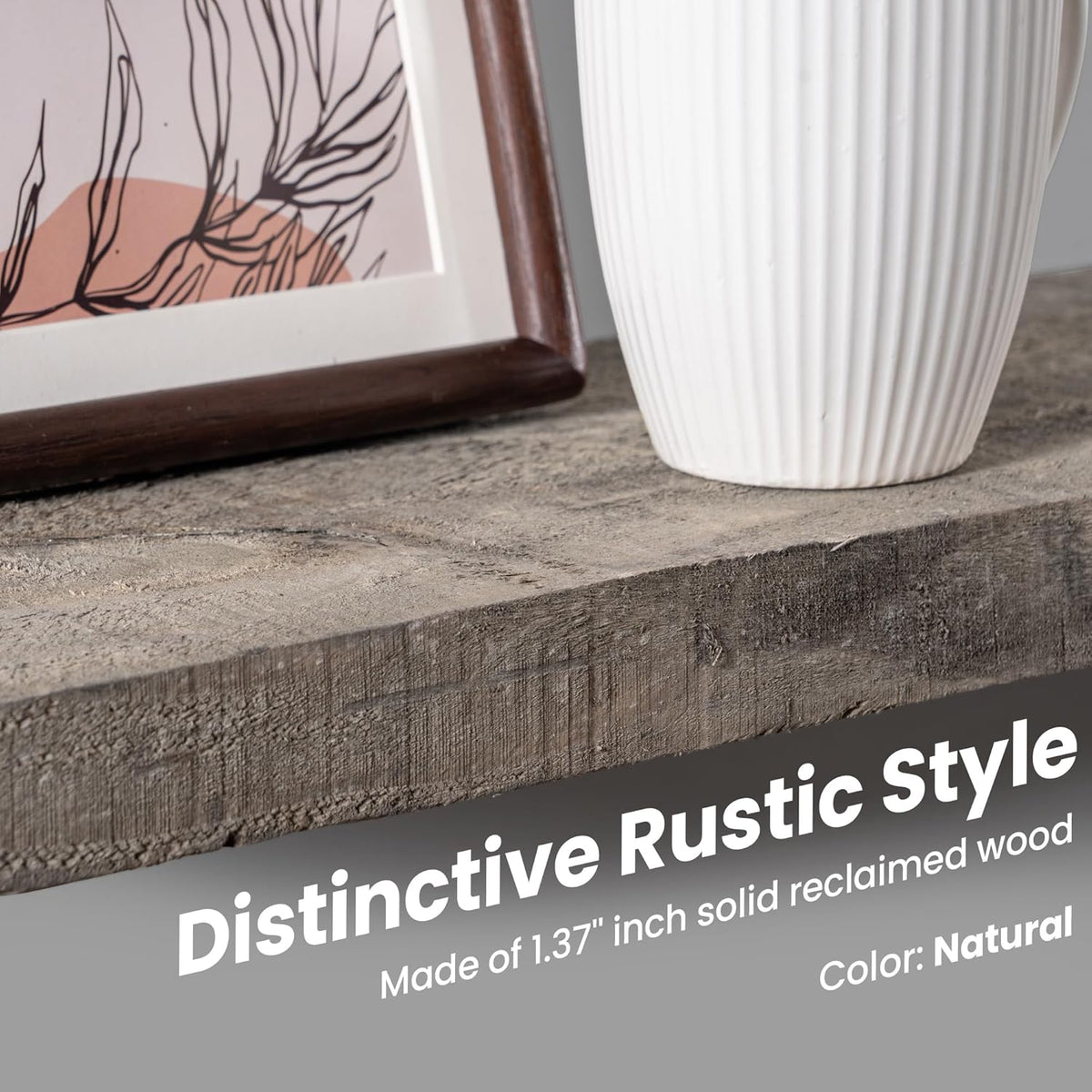 48 Inch Fireplace Mantel Shelf - 8 Inch Deep Rustic Solid Reclaimed Wood Floating Shelf, Wall
