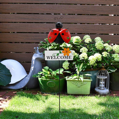 Veclotch 30"" H Metal Ladybug Garden Stake,Rustic Ladybird Decorative Yard Stakes Metal Yard Art