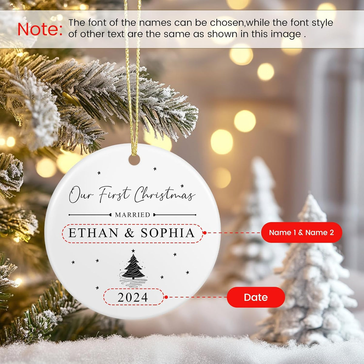 First Christmas Married Ornament 2025, Personalized Christmas Ornaments, Cuztomized Wedding Gifts