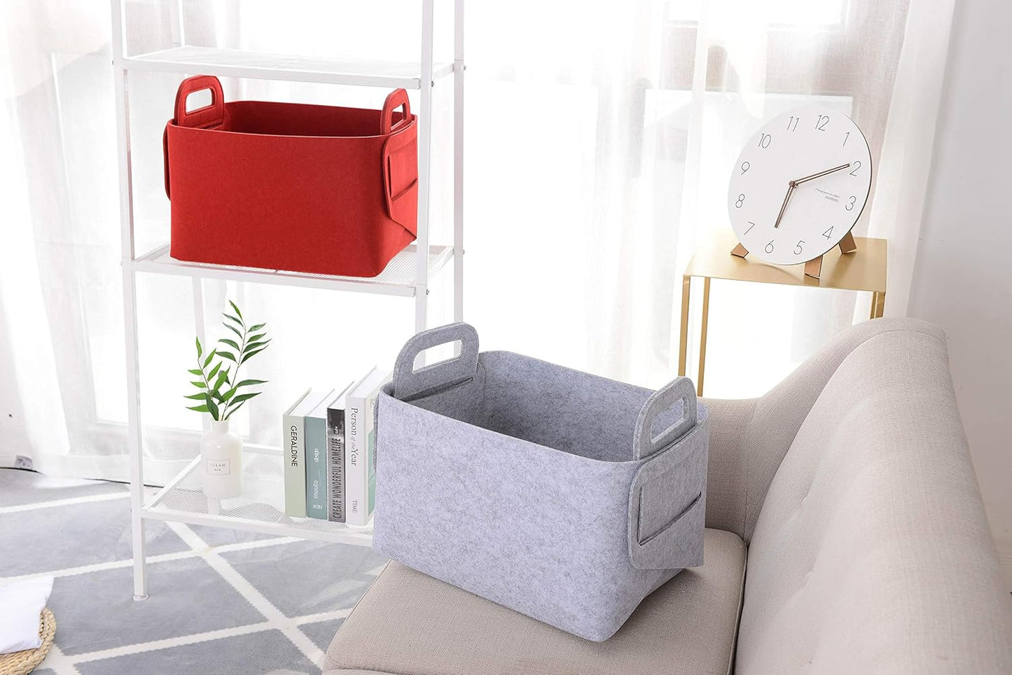Minoisome Storage Basket Felt Storage Bin Collapsible& Convenient Box Organizer with Carry Handles