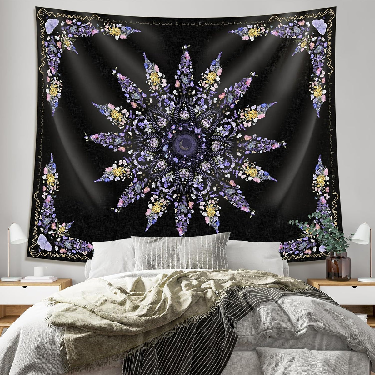 Damanse Floral Tapestry Wall Hanging Cute,Boho Wall Tapestry for Bedroom Aesthetic,Mandala Living