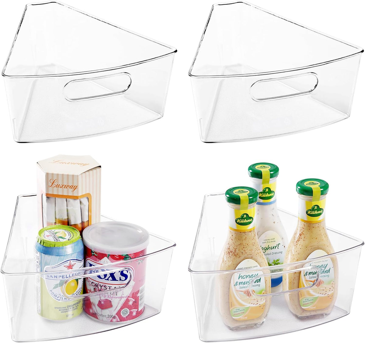 Oubonun Lazy Susan Organizers Set of 4, 10.2”x 9.4”x 4” Plastic Transparent Kitchen Cabinet Storage