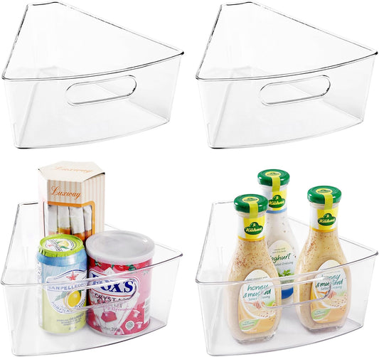 Oubonun Lazy Susan Organizers Set of 4, 10.2”x 9.4”x 4” Plastic Transparent Kitchen Cabinet Storage
