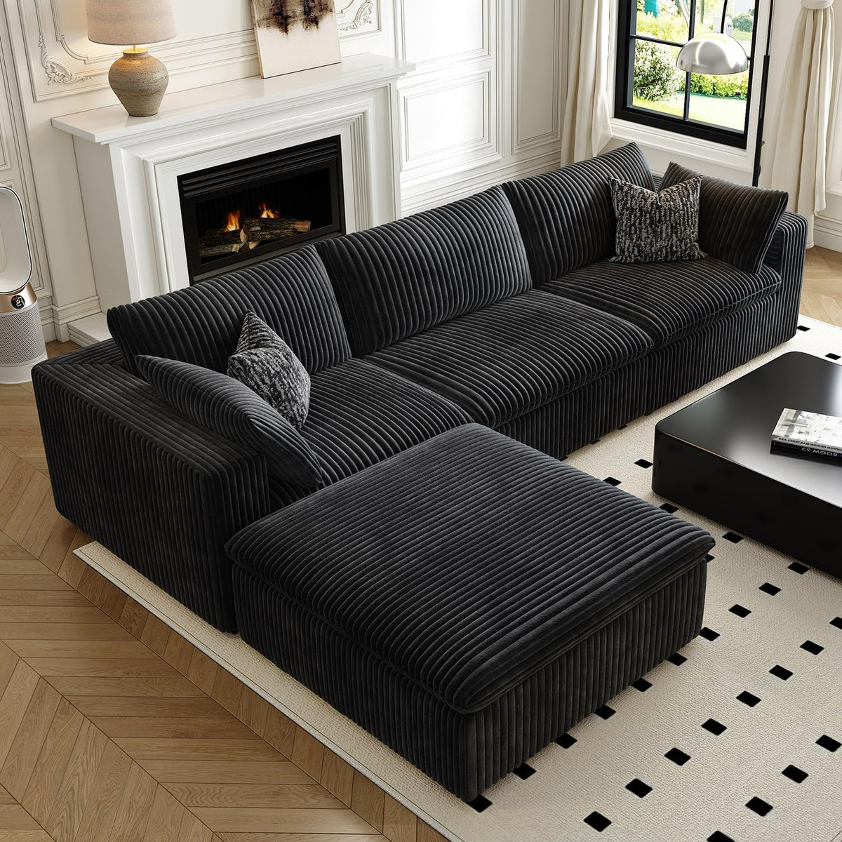 118" Cloud Couch Modular Sectional Sofa for Living Room,Modern Sofa with Deep Seat，L-Shape Boneless
