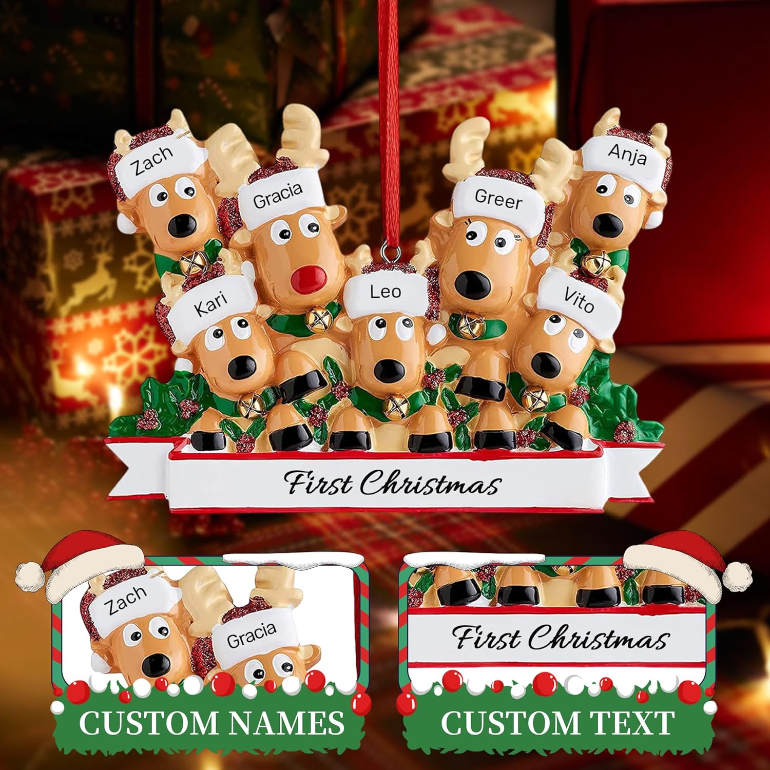 Personalized Christmas Ornaments 2025, Custom Reindeer Family Ornaments for Trees with Names