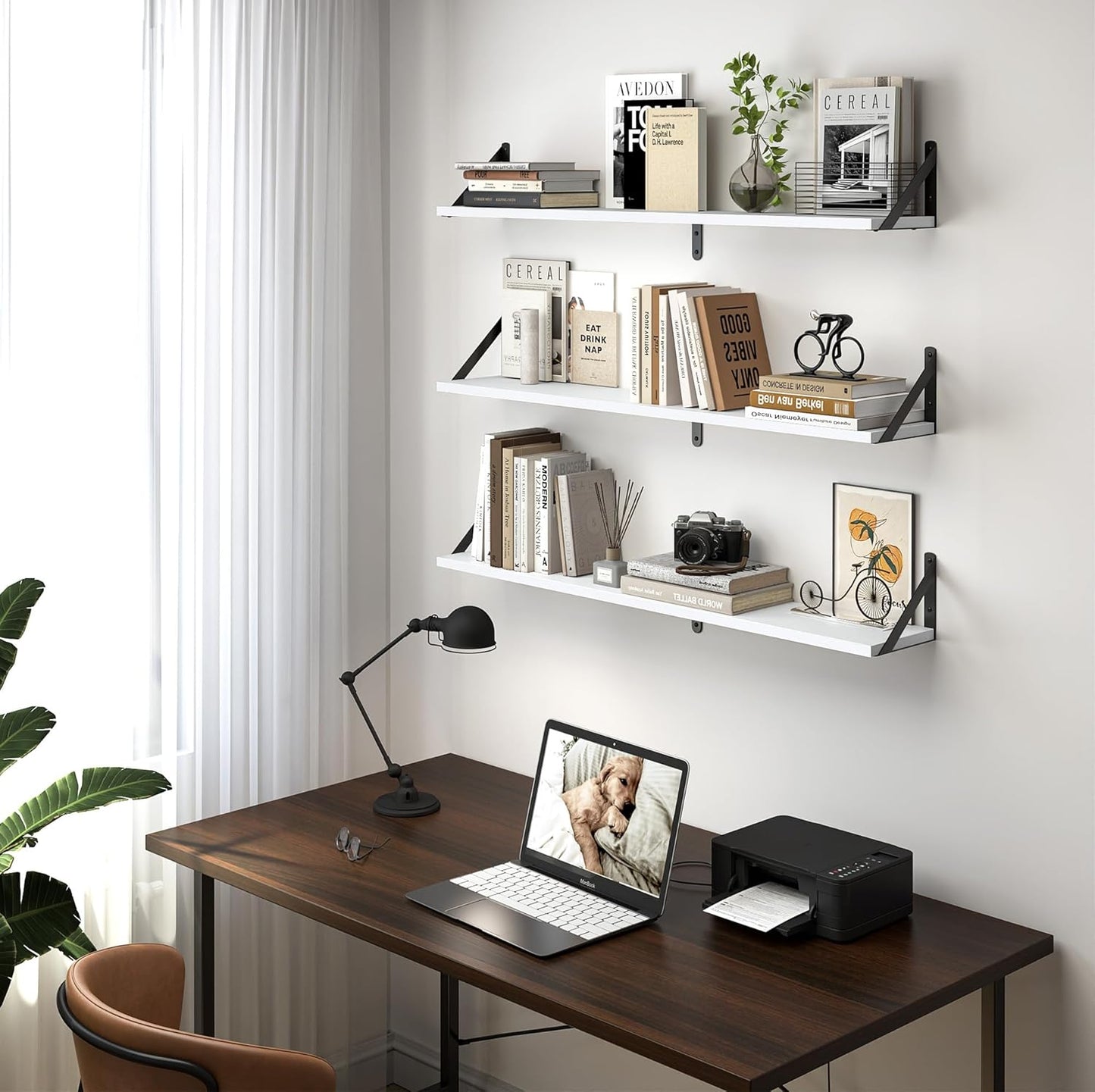 Heimlove Floating Shelves for Wall, 36 Inch Long Wood Floating Bookshelf Set of 3, Wall Mounted