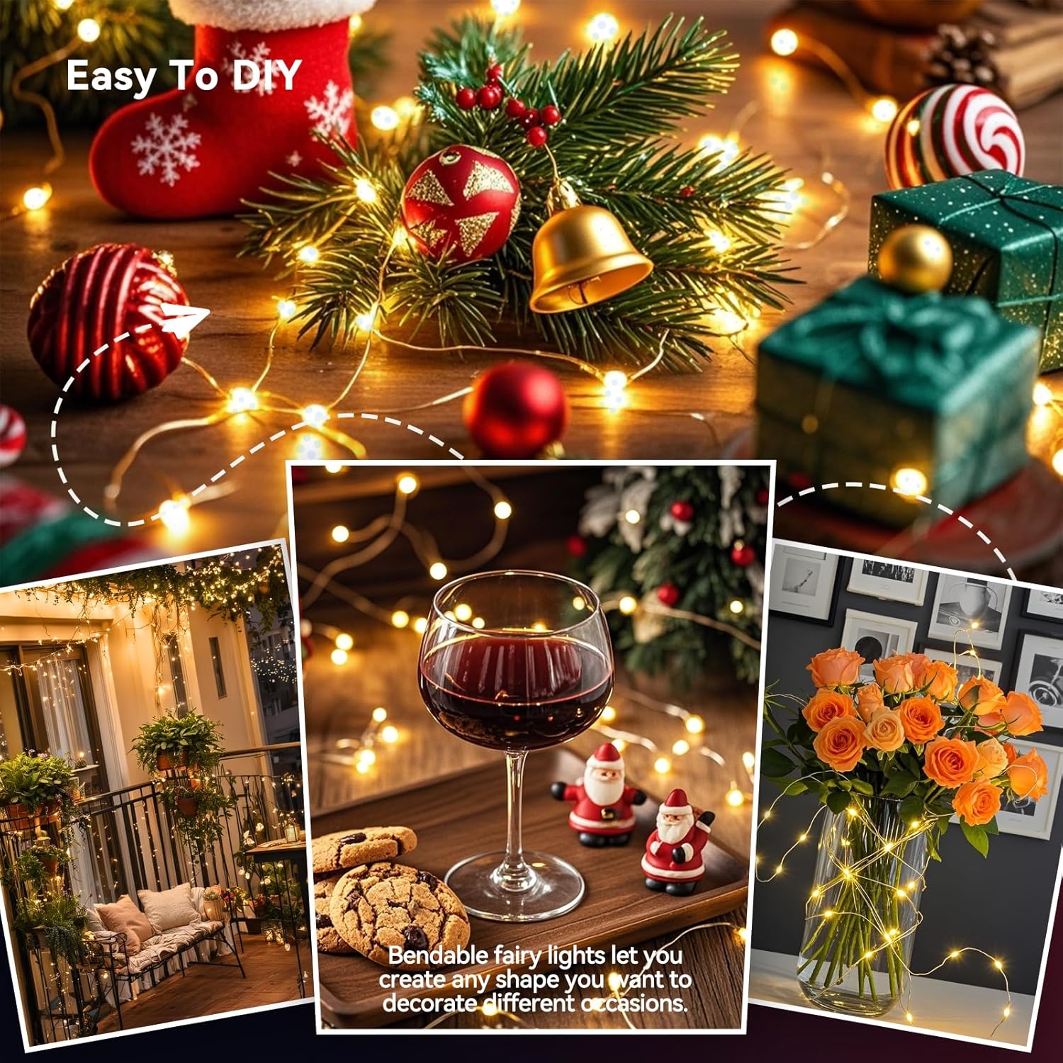 4 Pack 60LED Christmas Fairy Lights Battery Operated - 20FT Twinkle Lights with 2 Lighting Modes