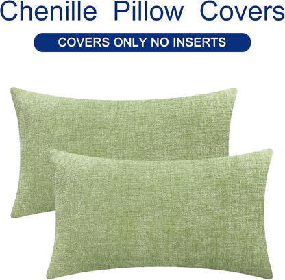 CaliTime Throw Pillow Covers Decorative 12 X 20 Inches Pack of 2 Cozy Chenille Cushion Cases for