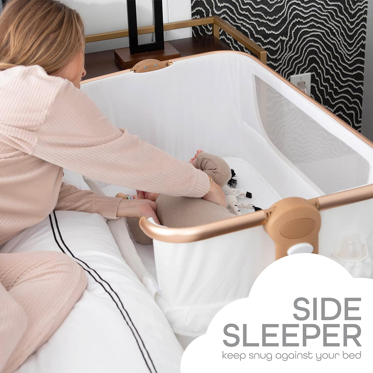 KoolerThings Baby Bassinet, Bedside Sleeper for Baby, Easy Folding Portable Crib with Storage
