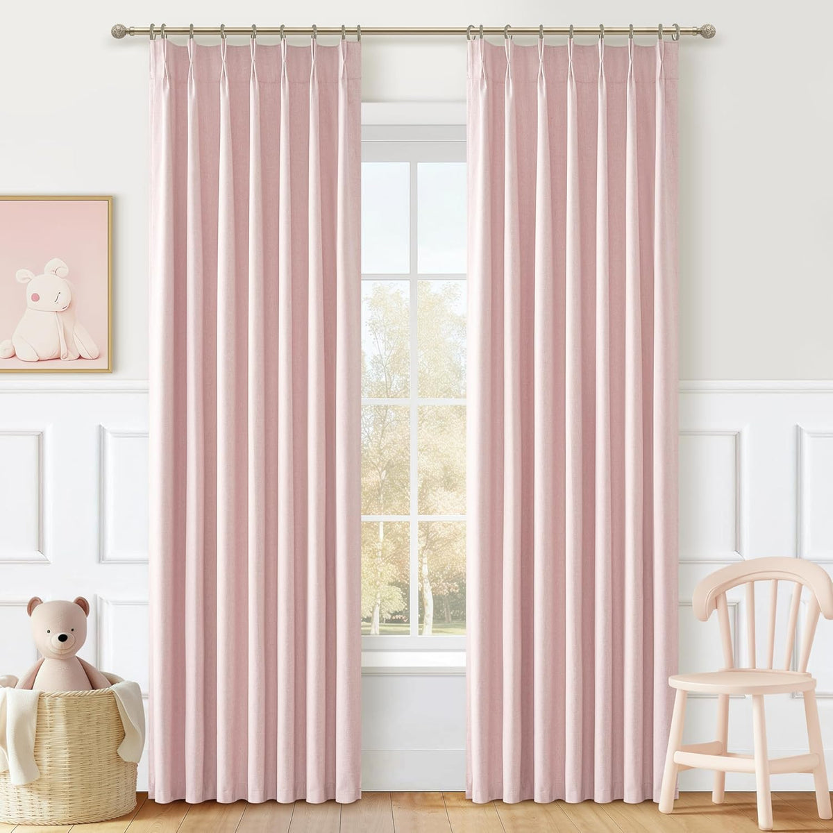 Baby Pink Modern Pinch Pleated Curtains & Drapes 84 Inch Length 2 Panels Set for Living Room