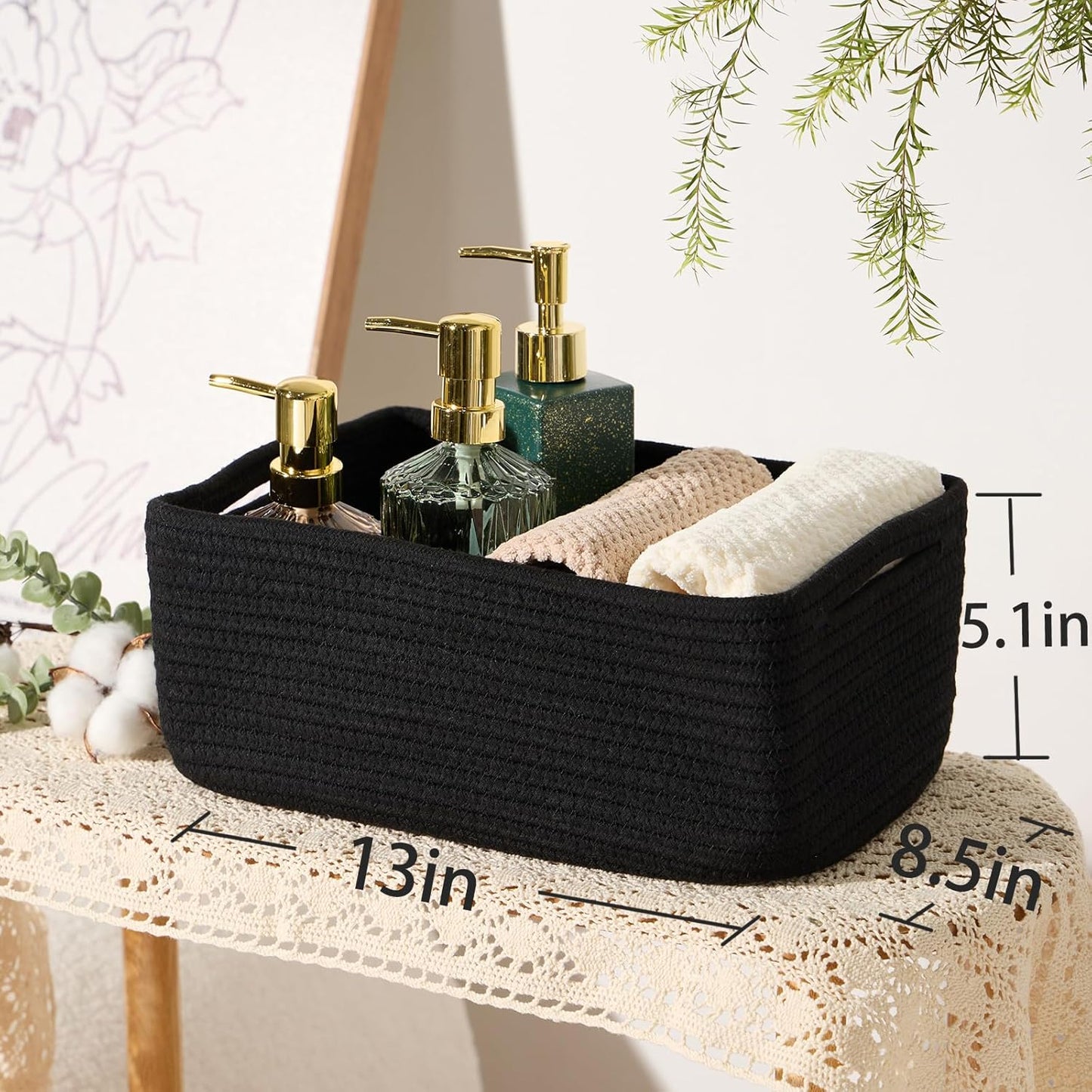 Small Storage Baskets for Organizing | Closet Organizer Bins | Shelf Toy Basket | Woven Rope