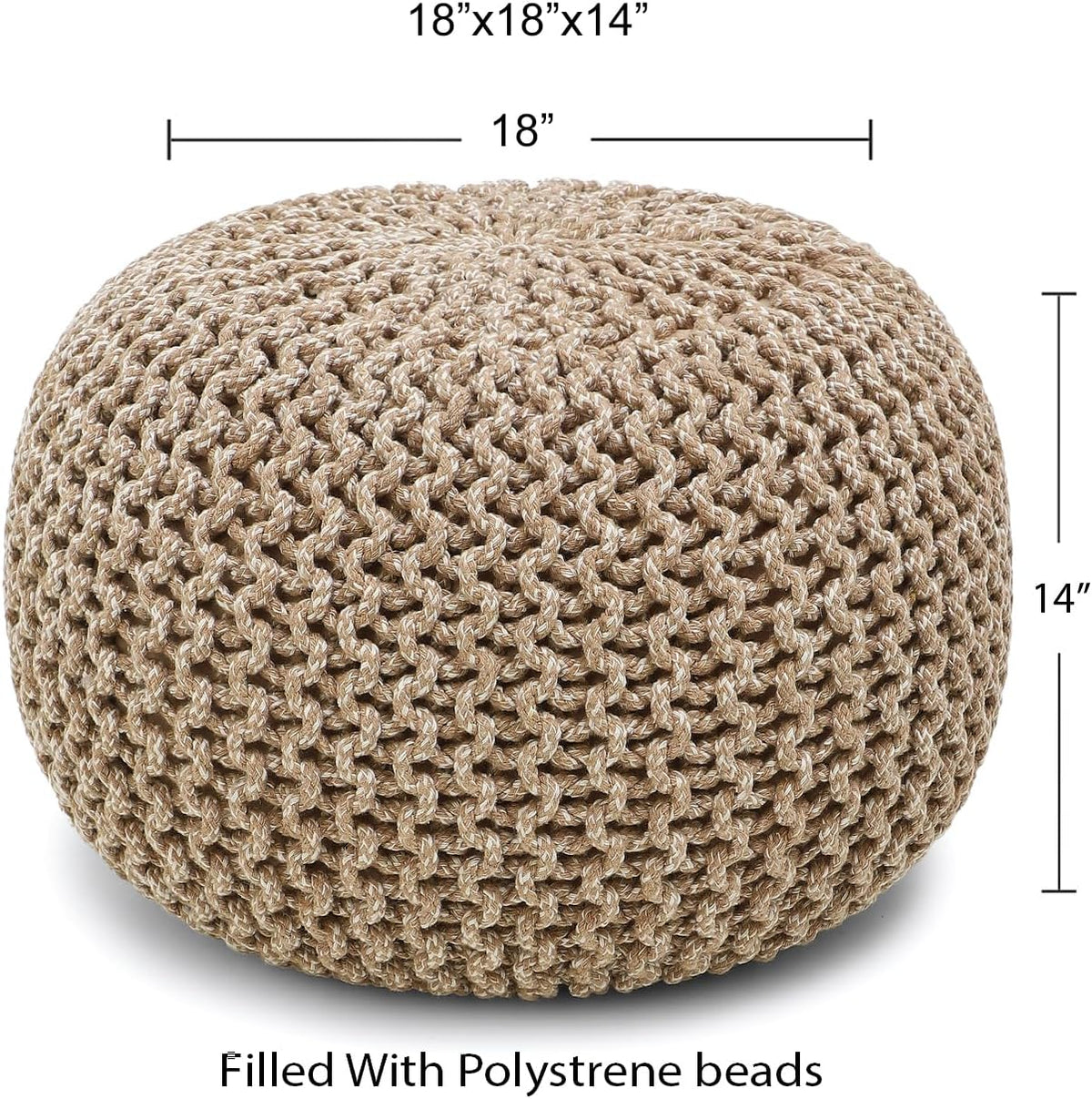 REDEARTH Round Pouf Ottoman - Hand Knitted Cable Boho Poof Home Décor Pouffe Circular Footrest for