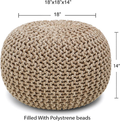 REDEARTH Round Pouf Ottoman - Hand Knitted Cable Boho Poof Home Décor Pouffe Circular Footrest for