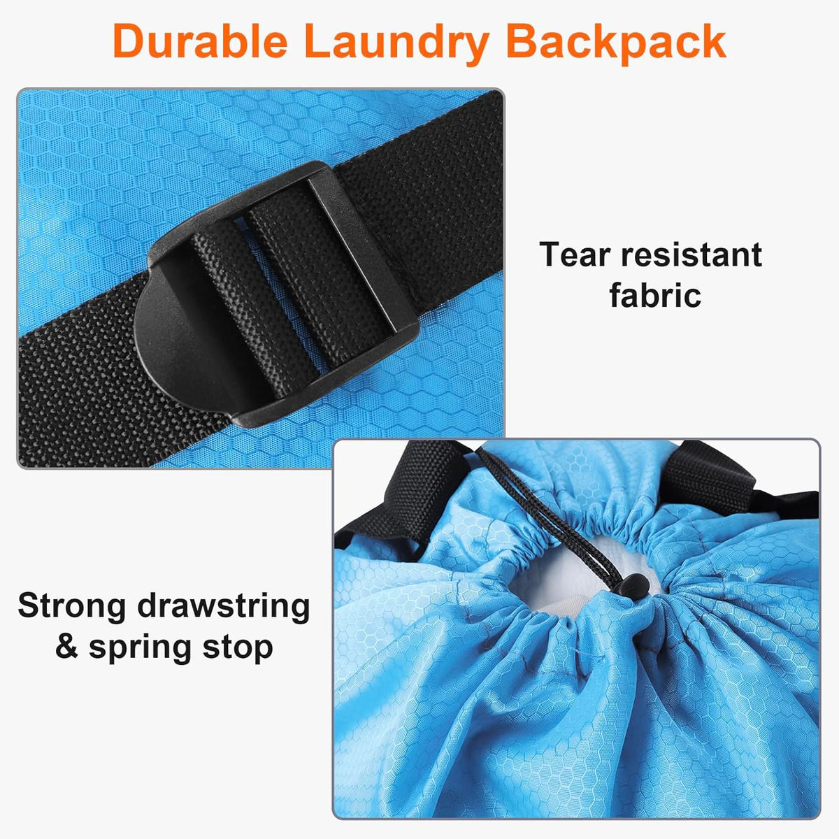 Femuar Laundry Bag Backpack Durable Laundry Bag with Shoulder Straps and Mesh Pockets Portable
